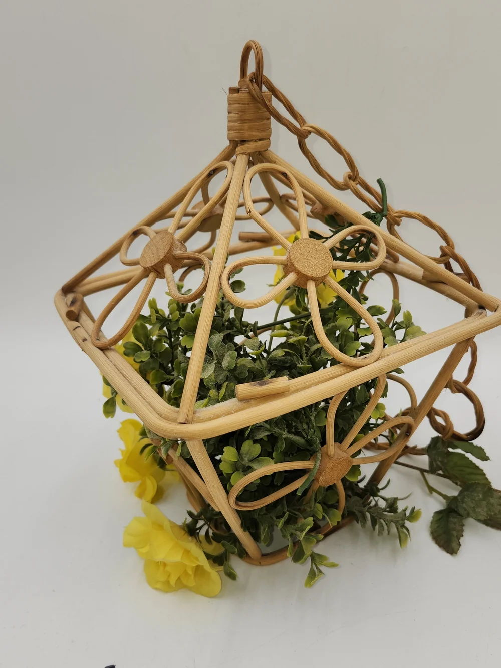 Vintage CANE Hanging bird cage planter rattan flower pot decor BOHO